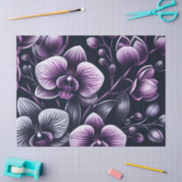Orchid Orchids Floral Black Lila Moody Decoupage Seidenpapier