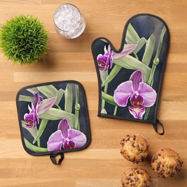 Orchid Oven Mitt and Pot Holder Set (Oben Unten)