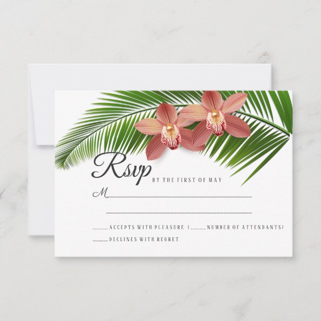 Orchid & Palm Leaf Tropical Floral Wedding RSVP (Vorderseite)