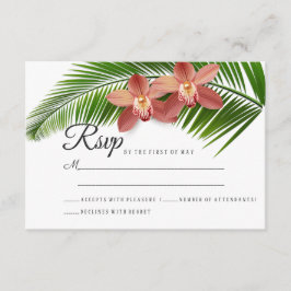 Orchid & Palm Leaf Tropical Floral Wedding RSVP Karte