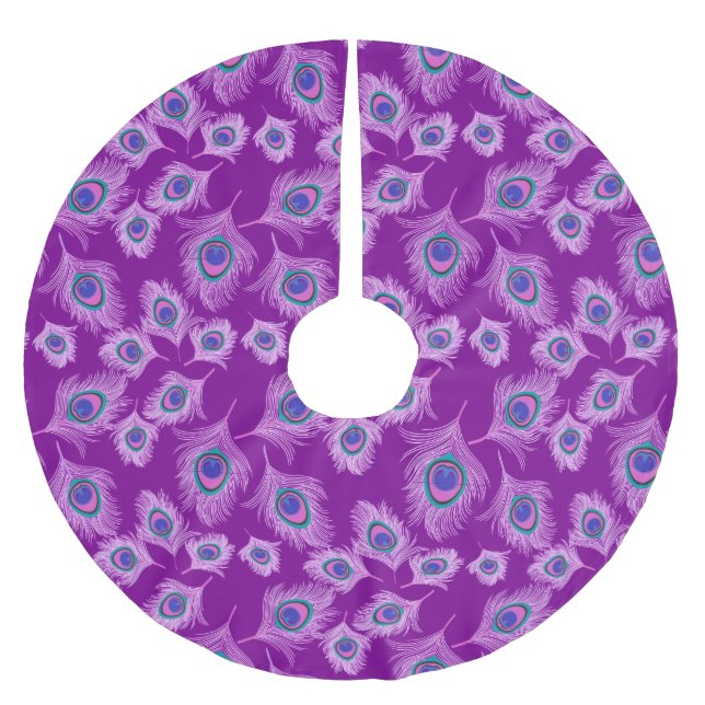 Orchid Peacock Feathers on Amethyst Lila Polyester Weihnachtsbaumdecke (Vorderseite)