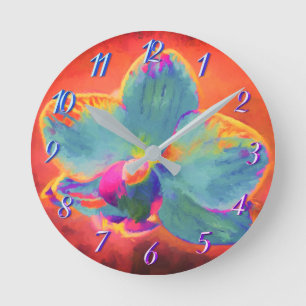 Orchid pink blue and purple painting floral clock runde wanduhr