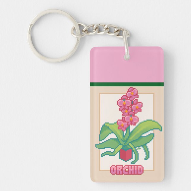 Orchid Pixelart, Pixel Art Schlüsselanhänger (Vorderseite)