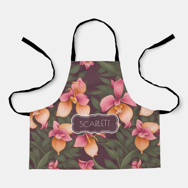 Orchid Retro Personalisiertes Muster Schürze (Vorderseite)
