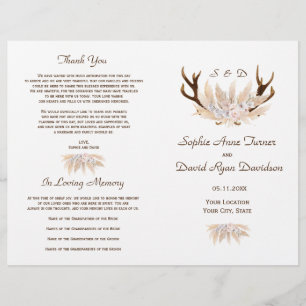 Orchid Rose Pampas Grass Antlers Hochzeitsprogramm