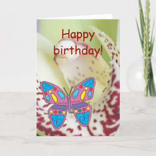 Orchid, Schmetterling, Glücklicher Geburtstag! Karte