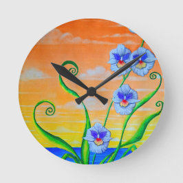 Orchid Sunset Runde Wanduhr