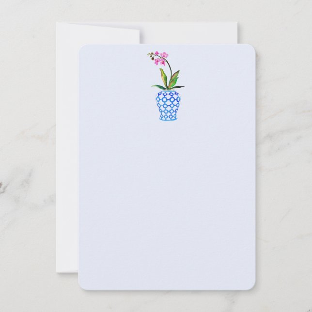 Orchid und chinoiserie blau Flat Dankeschön Karte (Vorderseite)