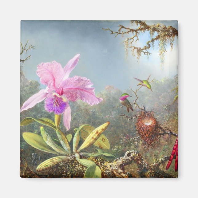 Orchid und drei Kolibris  Magnet (Vorne)