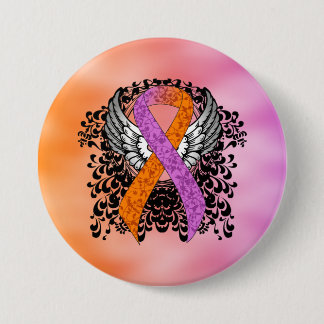 Orchid und Orange Awareness Ribbon mit Flügeln Button