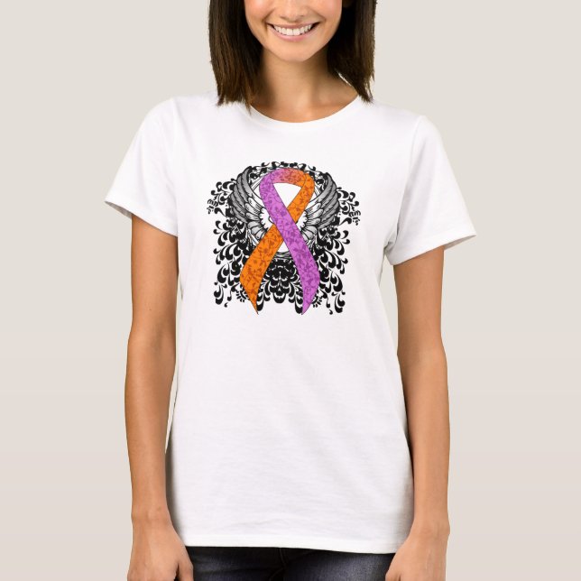 Orchid und Orange Awareness Ribbon mit Flügeln T-Shirt (Vorderseite)