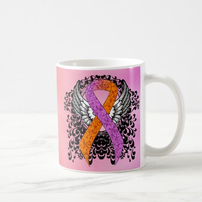 Orchid und Orange Awareness Ribbon mit Flügeln Tasse (Rechts)
