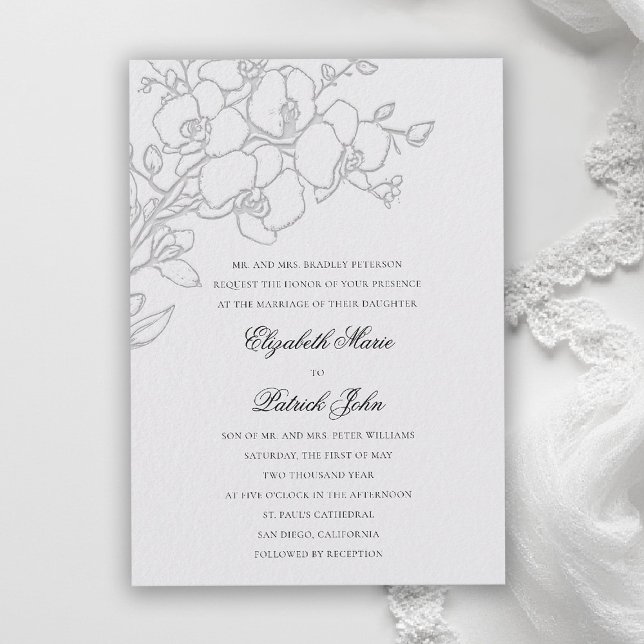 Orchid Veil Formal Traditional Ivory Wedding Einladung (orchid wedding invitation ivory veil formal modern classic traditional black tie parents hosting)