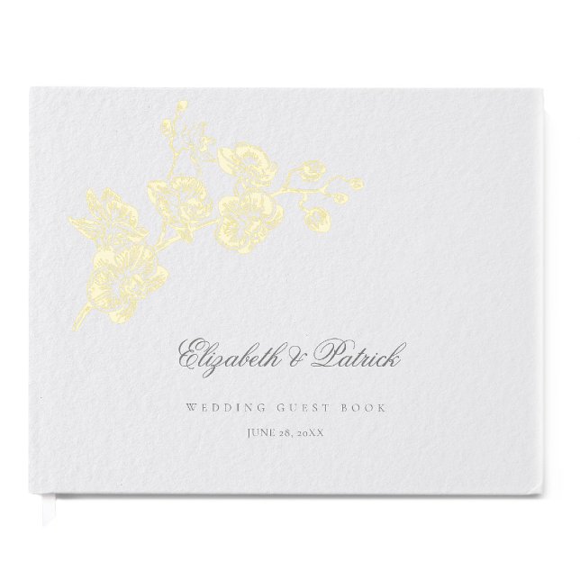 Orchid Vows Elfenbein Formal Moderne klassische Ho Gästebuch (formal wedding guest book orchids gold foil modern classic traditional art ivory elegant royal)