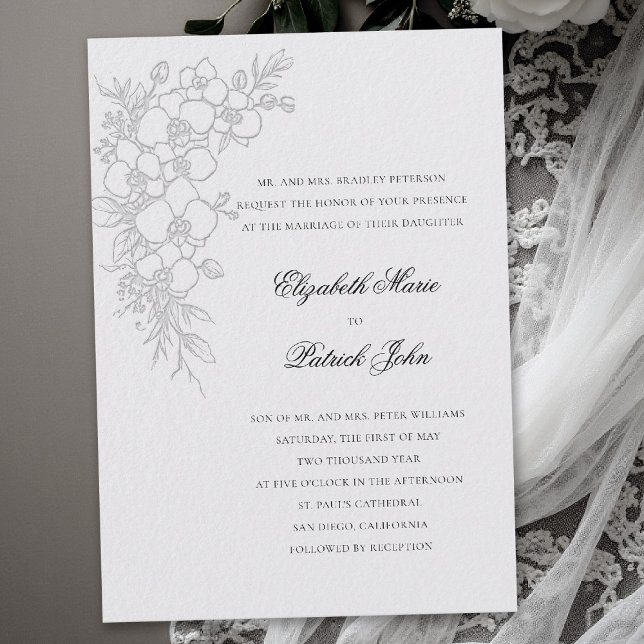 Orchid Waltz Formal Traditional Ivory Wedding Einladung (orchid wedding invitation ivory formal waltz modern classic traditional black tie parents hosting)