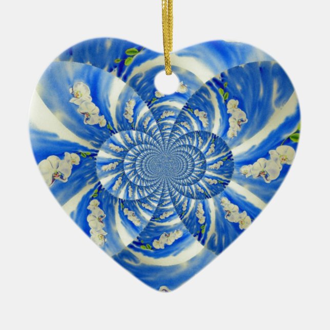 Orchid Watercolor-Malerei, Wolken Mandala Keramik Ornament (Vorne)