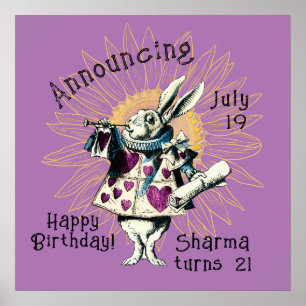 Orchid White Rabbit Happy Birthday Dekret Poster