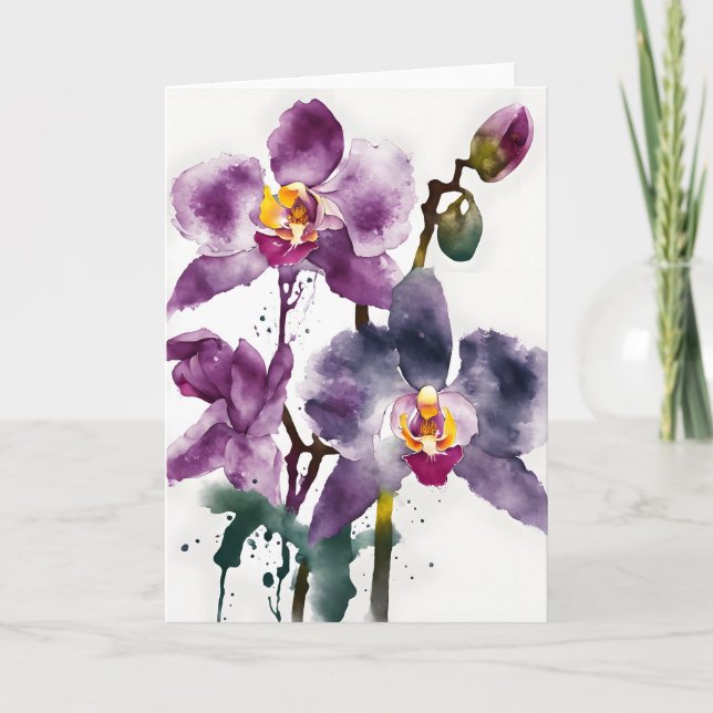 Orchidee - Aquarellblumen Karte (Vorderseite)