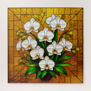 💛 Orchidee Bleiglas-Kunst mit goldenen Details 💛 Puzzle