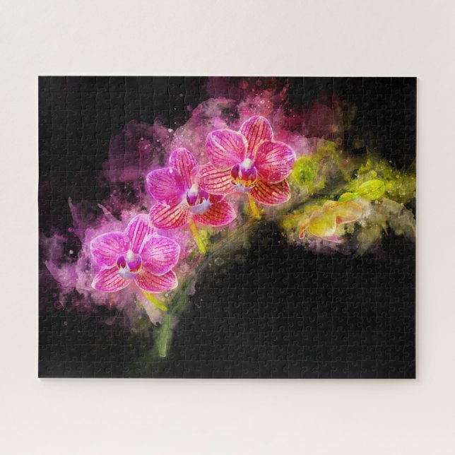 Orchidee Blume Aquarell - Rosa bb 01 Puzzle (Horizontal)