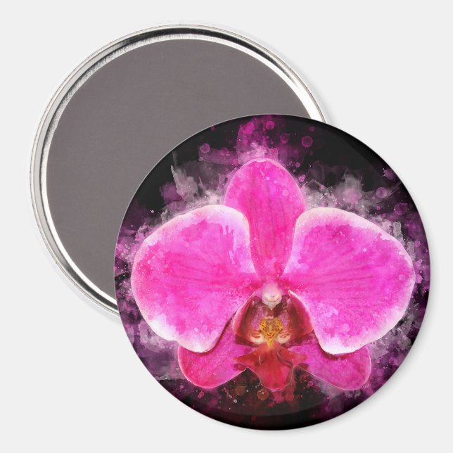 Orchidee Blume Aquarell - Rosa bb 02 Magnet (Vorderseite/Rückseite)