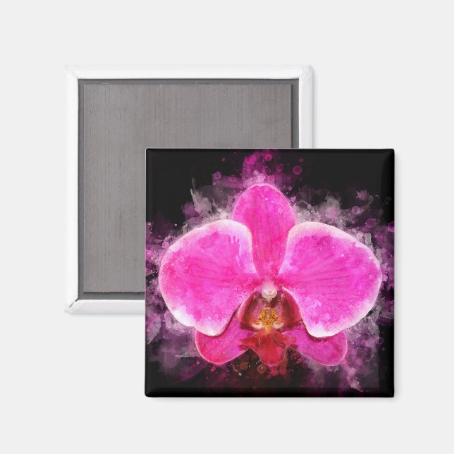 Orchidee Blume Aquarell - Rosa bb 02 Magnet (Vorderseite/Rückseite)