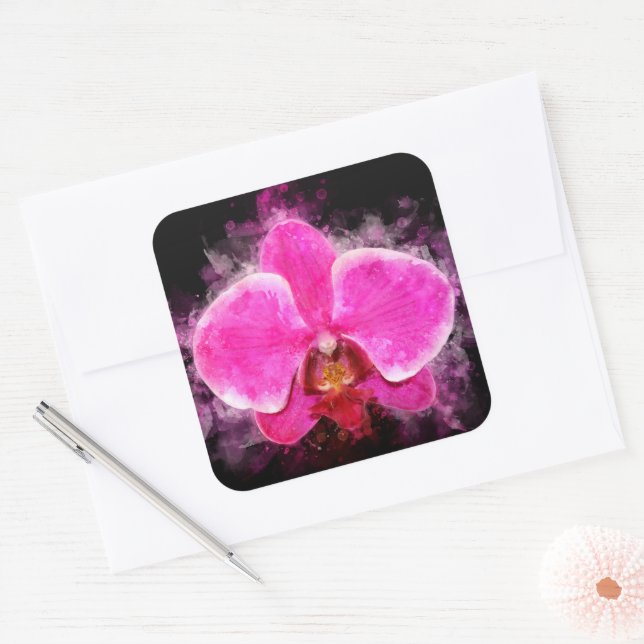 Orchidee Blume Aquarell - Rosa bb 02 Quadratischer Aufkleber (Umschlag)