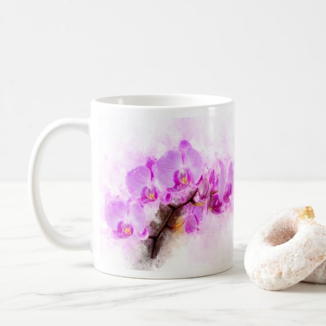 Orchidee Blume Aquarell - Rosa wb 03 Kaffeetasse (Mit Donut)