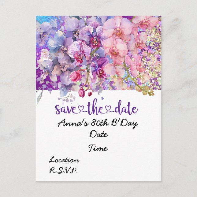 Orchidee Blume Geburtstag Save the Date Postkarte (Vorderseite)