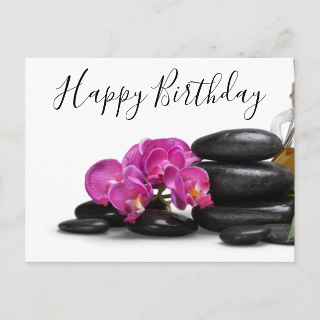 Orchidee Blume mit Hot stone Geburtstag Postkarte (Vorderseite)
