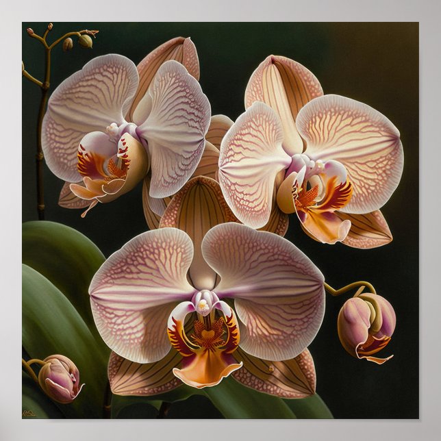 Orchidee Blume Weißes Motiv Poster (Vorne)