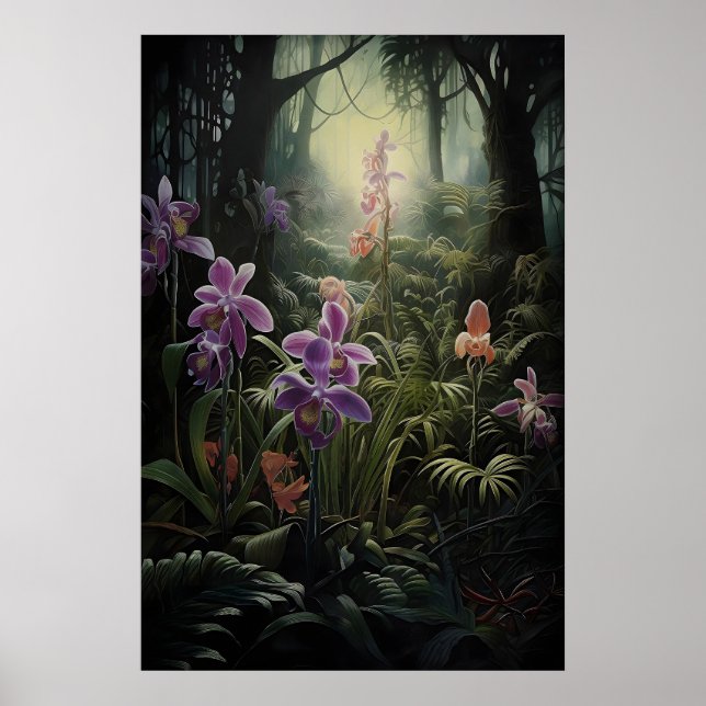 Orchidee Dark Academia Druck, Wilder Wald, Gotik Poster (Vorne)