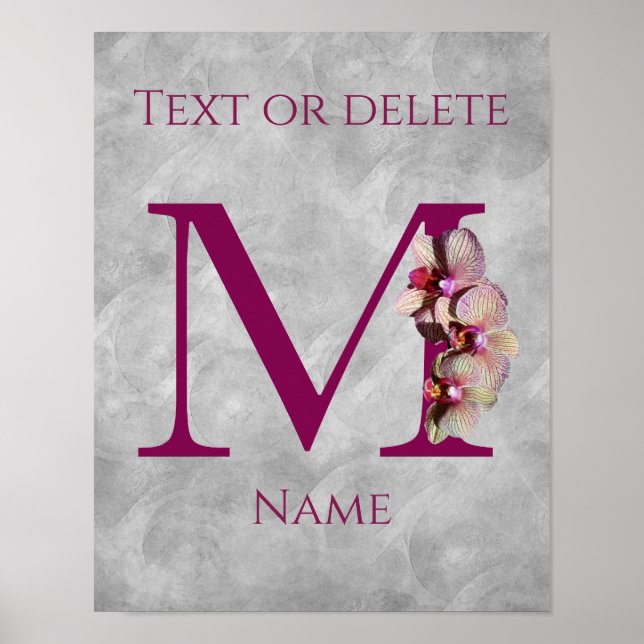 Orchidee Elegant Monogramm Anfangsbuchstabe M Pers Poster (Vorne)