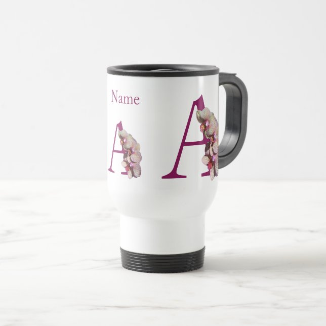 Orchidee Elegant Monogramm Initiale A Personalisie Reisebecher (VorderseiteRechts)