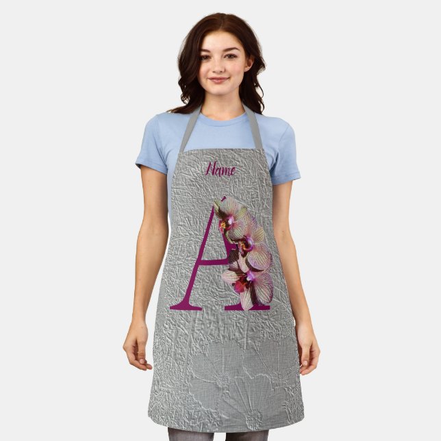 Orchidee Elegant Monogramm Initiale A Personalisie Schürze (Getragen)