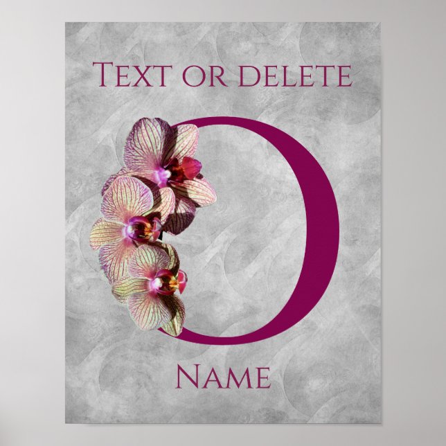 Orchidee Elegantes Monogramm Anfangsbuchstabe O Pe Poster (Vorne)