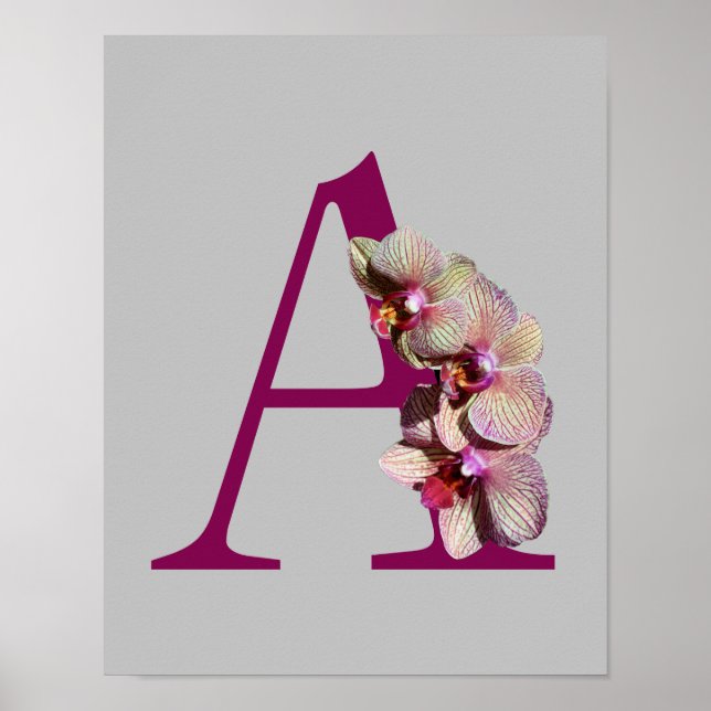 Orchidee Elegantes Monogramm Initiale A Poster (Vorne)