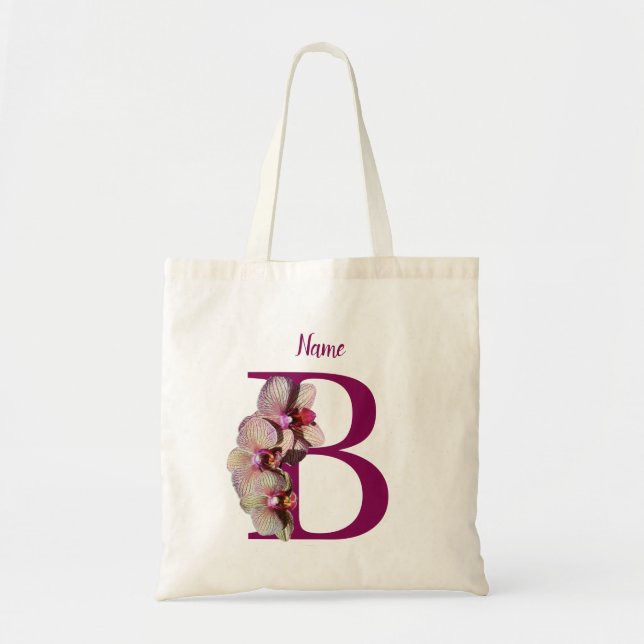 Orchidee Elegantes Monogramm Initiale B Personalis Tragetasche (Vorne)