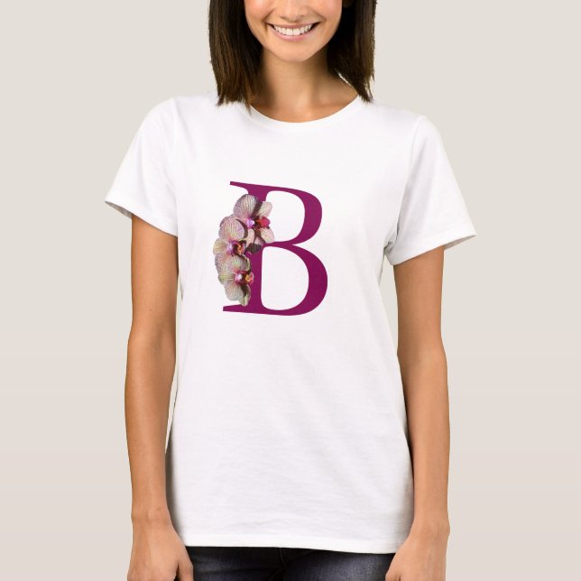 Orchidee Elegantes Monogramm Initiale B   T-Shirt (Vorderseite)