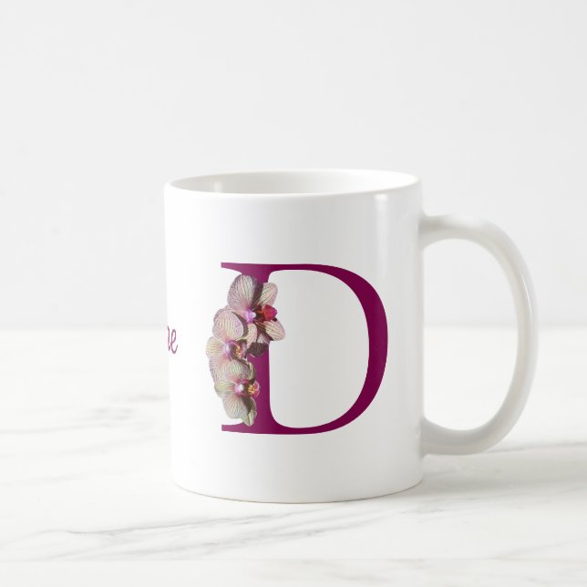Orchidee Elegantes Monogramm Initiale D Personalis Kaffeetasse (Rechts)