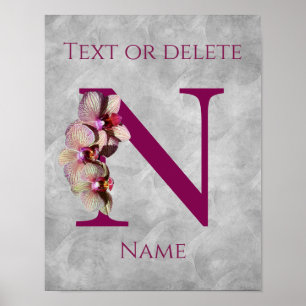 Orchidee Elegantes Monogramm Initiale N Personalis Poster