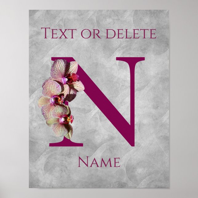 Orchidee Elegantes Monogramm Initiale N Personalis Poster (Vorne)