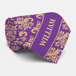 Orchidee Lila Gold Vintage Damast Monogramm Name Krawatte