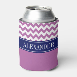 Orchidee Lila Weiß Chevron CB Navy Namensmonogramm Dosenkühler
