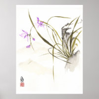 Orchidee neben dem alten Felsen Chinesische Pinsel