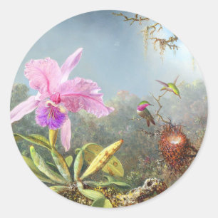 Orchidee und drei Kolibris Runder Aufkleber