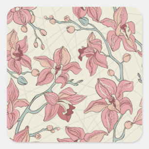 Orchidee Vintage-Muster: Elegantes Papier Quadratischer Aufkleber