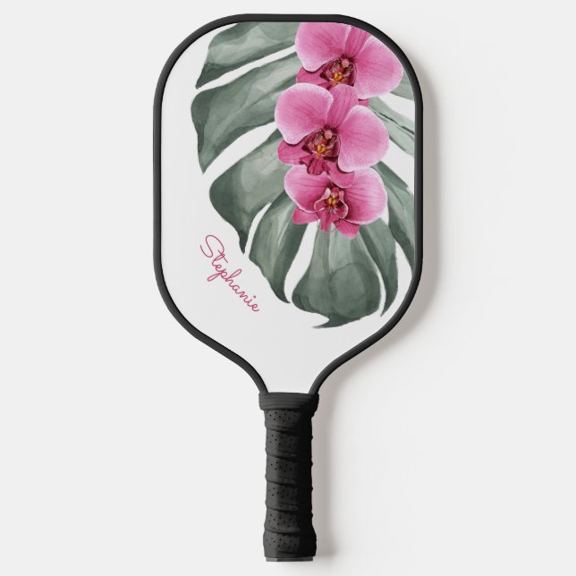 Orchideen auf der Monstera Leaf mit Namen Pickleball Schläger (Vorderseite)