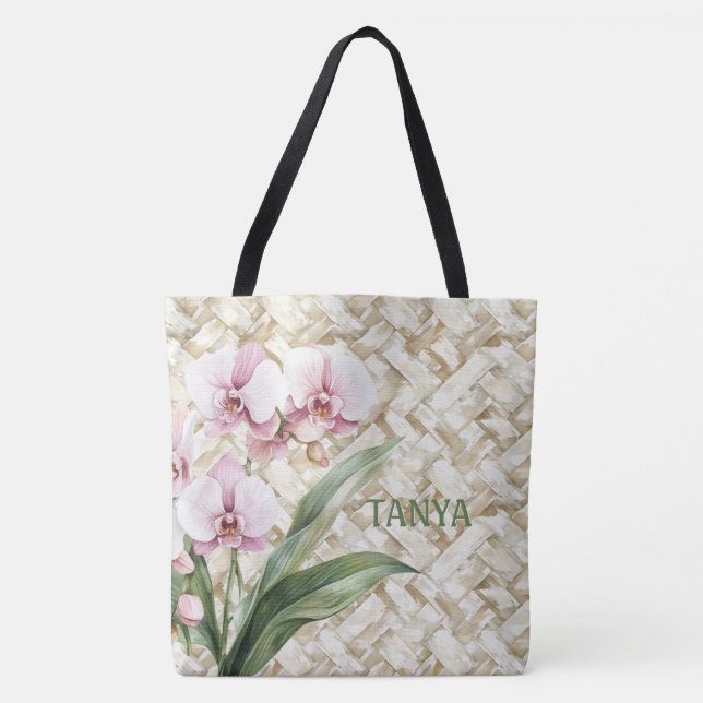 Orchideen auf Woven Pattern | Personalisiert (Vorderseite)