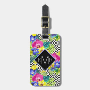 Orchideen-Begonie und Monogramm der Palmblatt- Gepäckanhänger